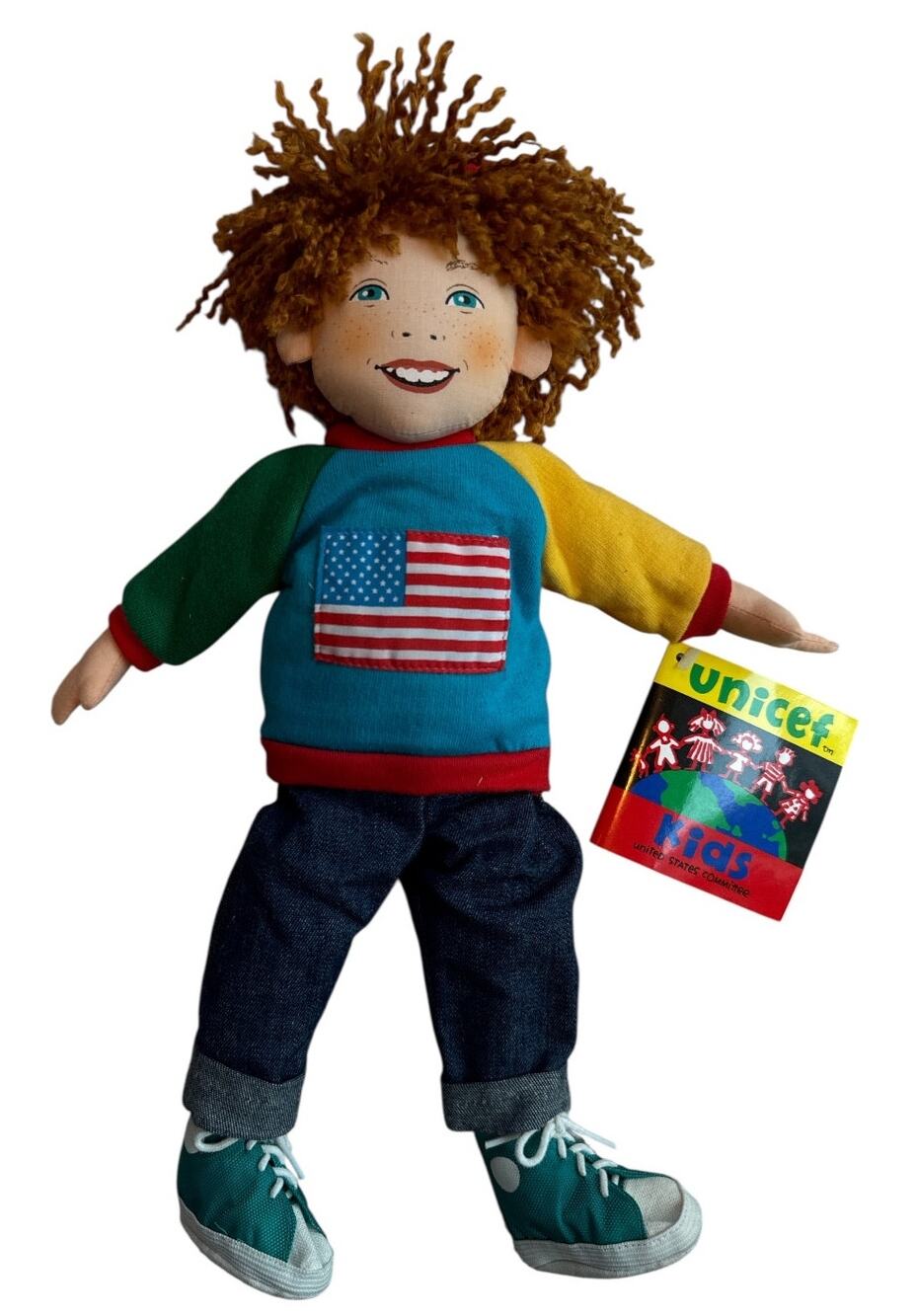 UNICEF Kids Sam USA Cloth Doll 12" w/ Original Booklet Tag Determined Production